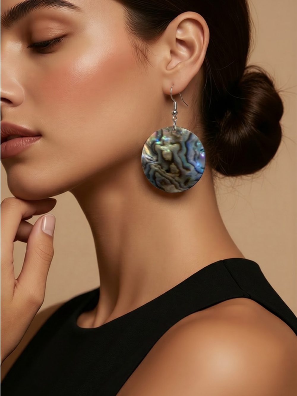 Iridescent Abalone Disc Drop Earrings - Multicolor